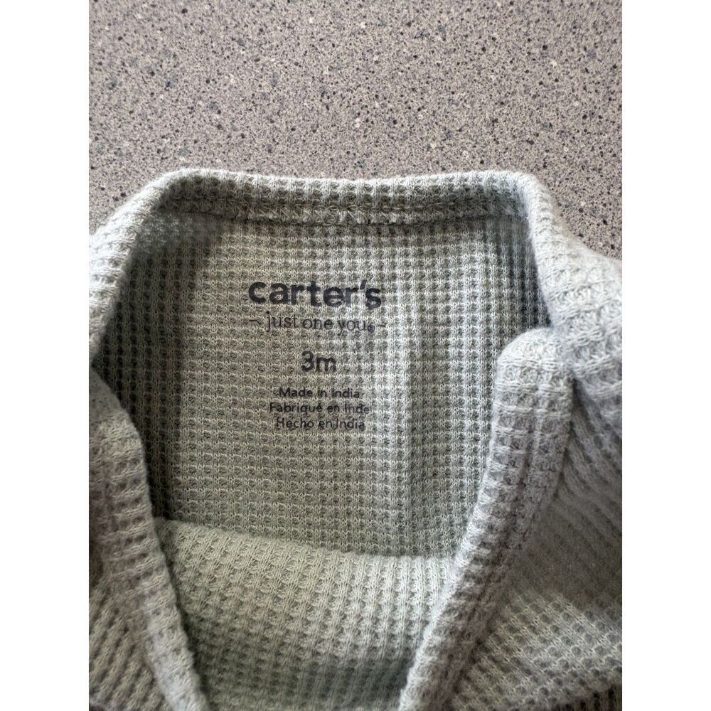 Carter's Sage Green Waffle 2 Piece Set with Fold Over Mittens Size: 3 Months - Picture 3 of 7